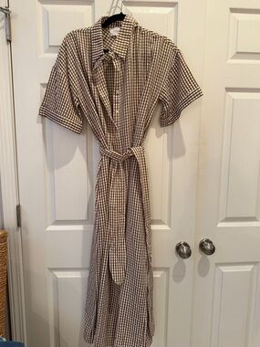 Pomander Place Brown and Cream Checked Maxi Shirt Dress